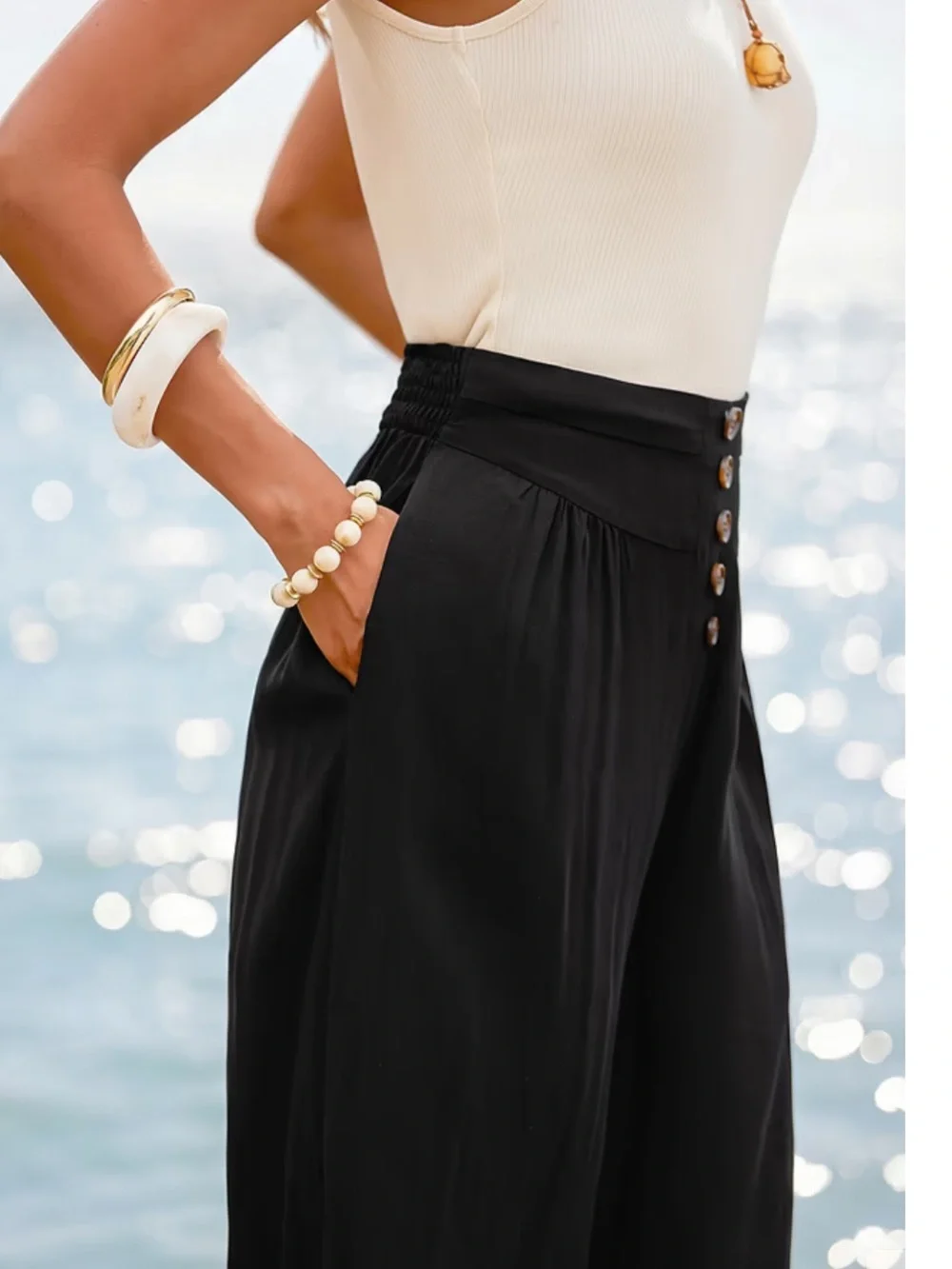 Cupshe Black Pants Wide Leg Clean Girl Large Resortwear Vacation Beach